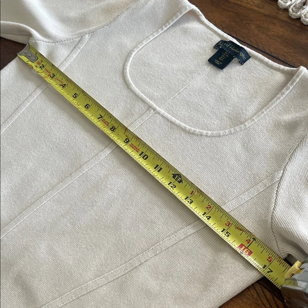 House of Harlow corset ribbed long sleeve scoop cropped beige knit sweater sz L - Picture 10 of 14